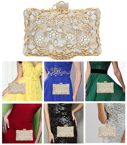 Вечерняя сумочка с зеленым, красным, черным, синим платьем