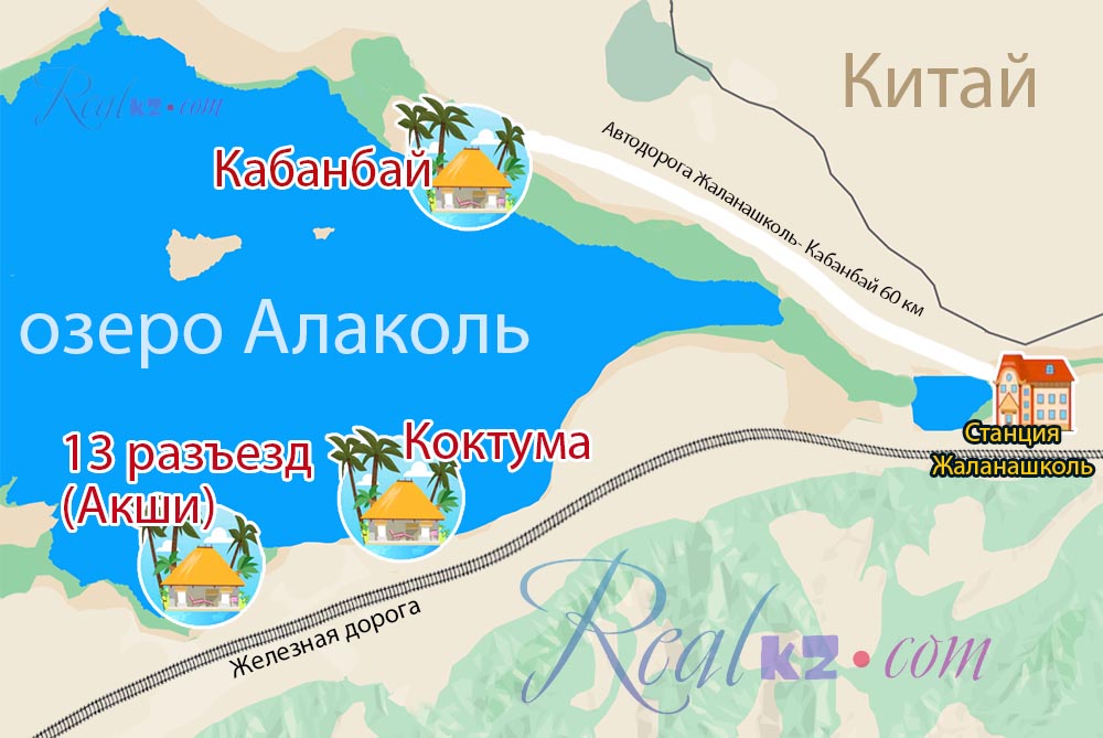 Схема пути поезда вдоль озера Алаколь