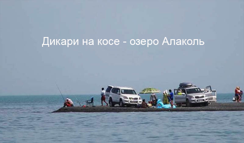 Туристы-дикари с машинами на косе озера Алаколь