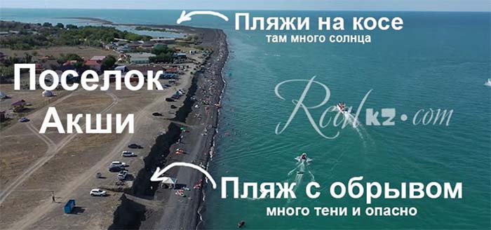 Пляжи с обрывом и на косе Алаколь