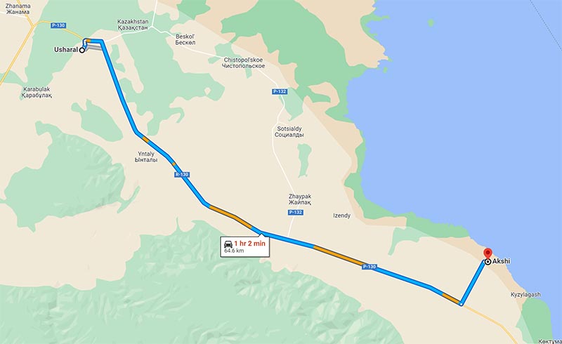 Расстояние Ушарал Алаколь Акши Коктума