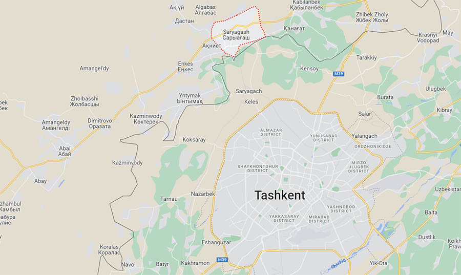 Сарыагаш рядом с Ташкентом на карте посмотреть