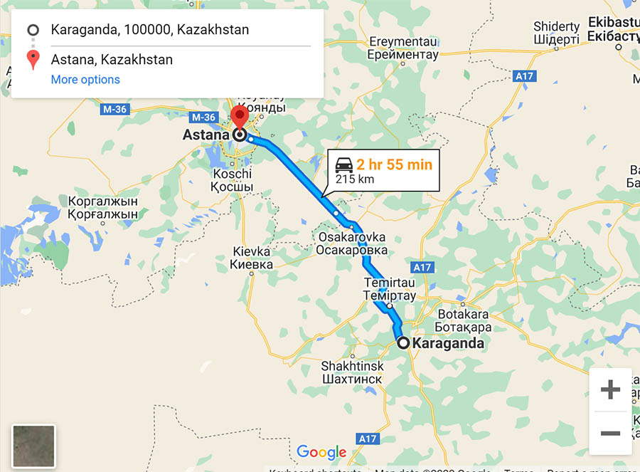 Караганда - Астана расстояние
