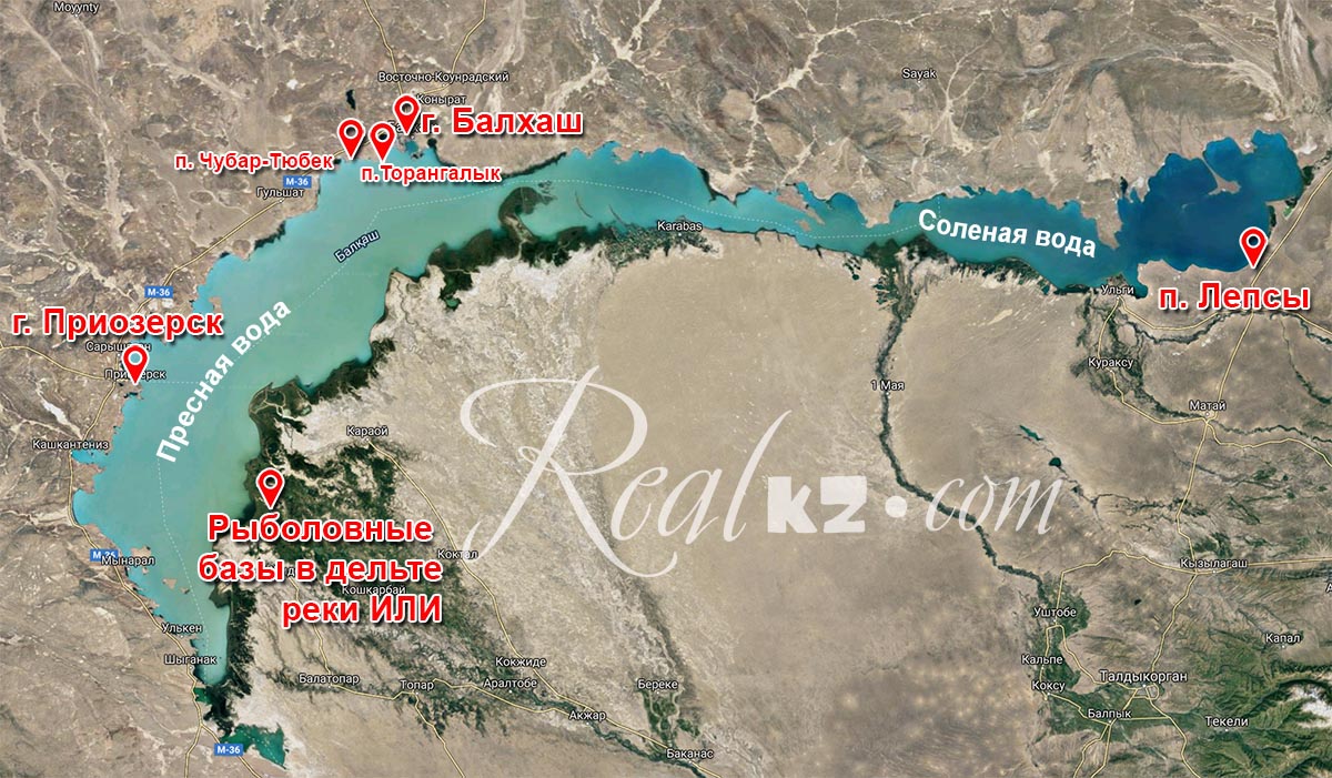 Схема расположения курортных поселков на озере Балхаш