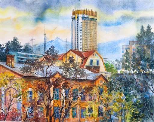 гостиница казахстан рисунок